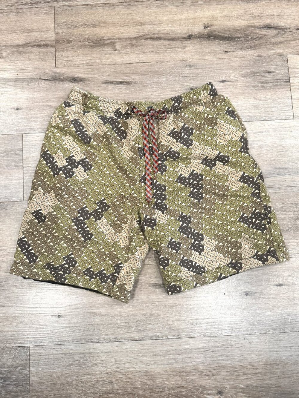 Burberry Khaki Monogram Shorts.  Size large